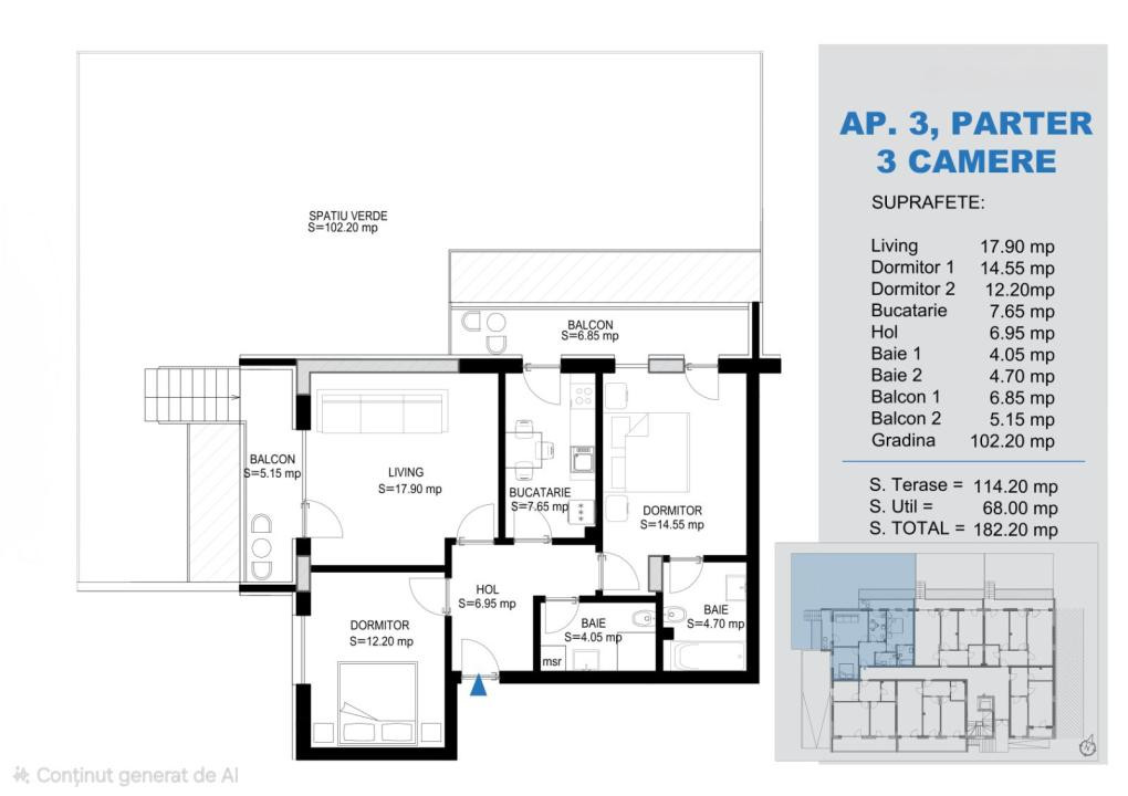 3 camere cu gradina 100mp | Titanul Pallady  | Metrou Teclu 12 minute